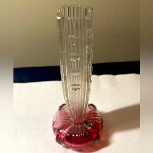 Bohemian Moser Zippered Cut Cranberry Art Glass Vase / Vintage Czech